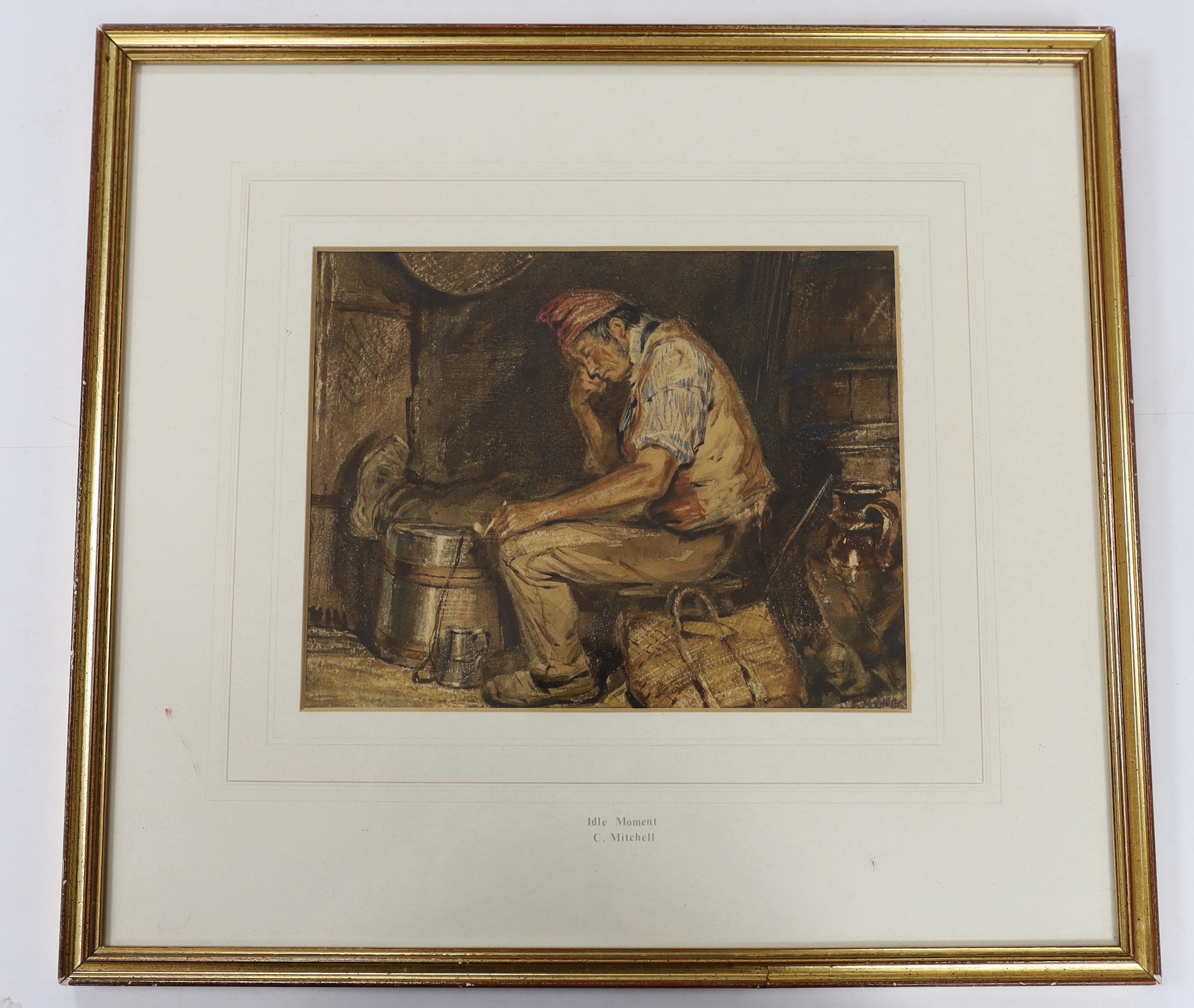 C. Mitchell (19th C.), watercolour, 'Idle moment', 17 x 22cm